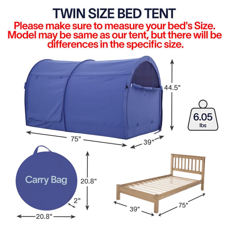 LEEDOR Bed Tent Dream Tents Bed Canopy Shelter Cabin Indoor Privacy Warm Breathable Pop Up Twin Size for Kids and Adult Patent Pending Navy(Mattress Not Included) - Image 2